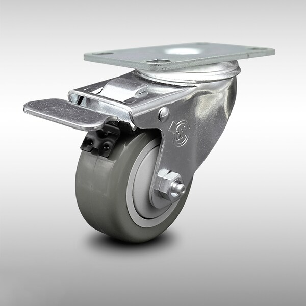 3 Inch SS Gray Polyurethane Top Plate Caster with Total Lock Brake SCC